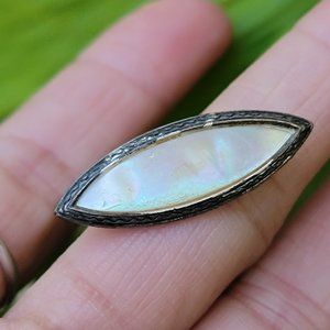 Vintage Victorian silver mother of pearl marquise pin or brooch
